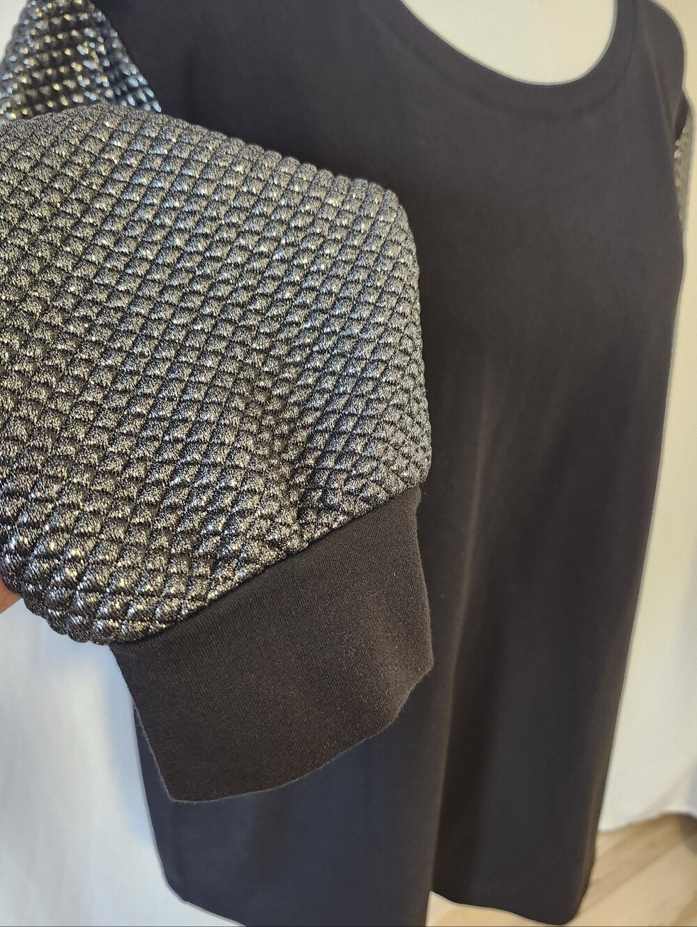 Women’s Black Sweatshirt with Textured Metallic Sleeves - Picture 4 of 9